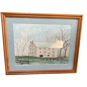 Hand-Painted Rissers Mill Artwork by Anna Ruth Enders Wood Frame Wall Art